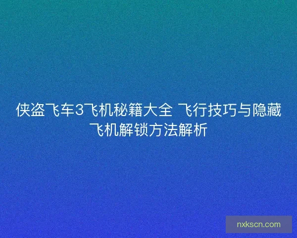 侠盗飞车3飞机秘籍大全 飞行技巧与隐藏飞机解锁方法解析